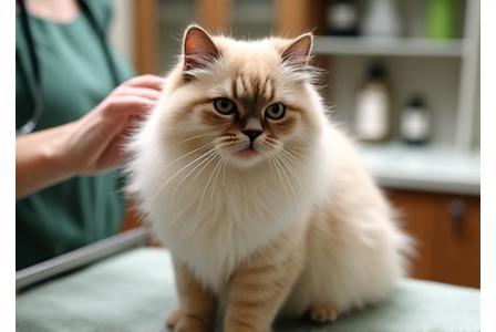 専門のトリマーによるグルーミング中の猫