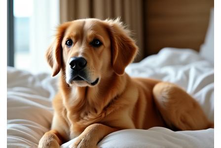 豪華なホテルスイートでリラックスする犬