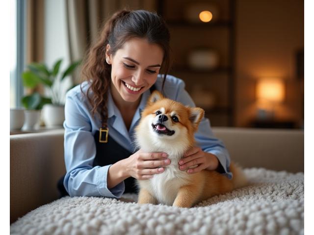 WanMansionスタッフが楽しそうに小型犬と触れ合っている